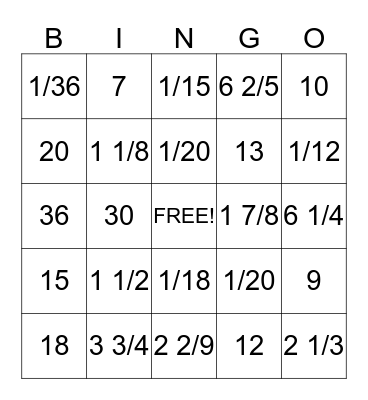 Fraction Multiplication and Division Bingo Card