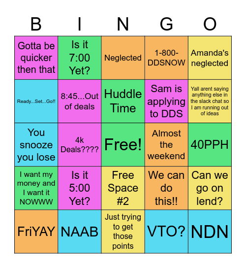 Pended Process Bingo Card