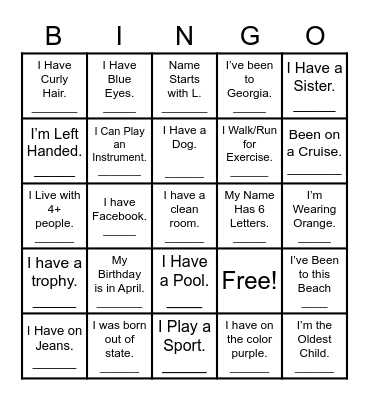 Find Someone Who Bingo Card