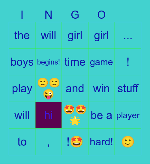 message Bingo Card