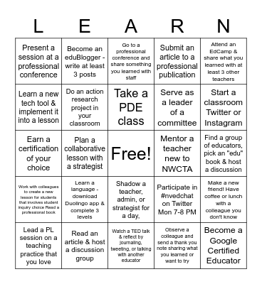 2021-2022 NWCTA PL Bingo Card