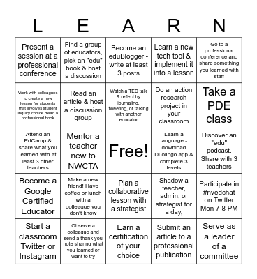 2021-2022 NWCTA PL Bingo Card
