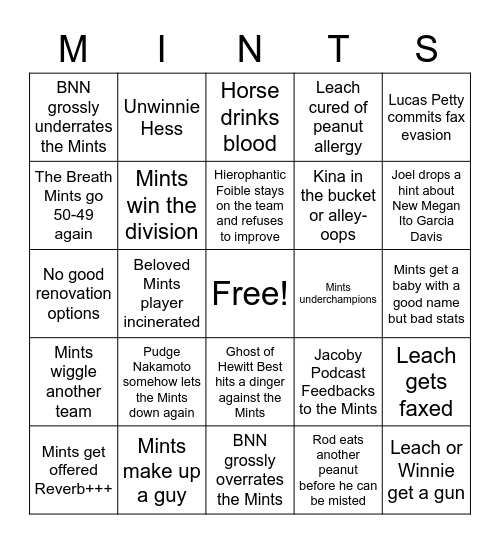 S20 Breath Mints Bingo Card
