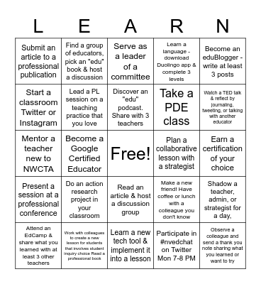 2021-2022 NWCTA PL Bingo Card