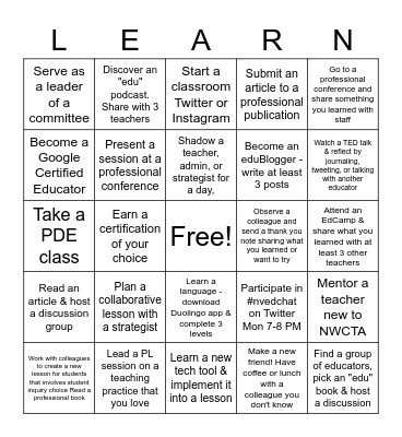 2021-2022 NWCTA PL Bingo Card
