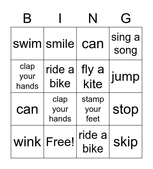 I can Bingo Card