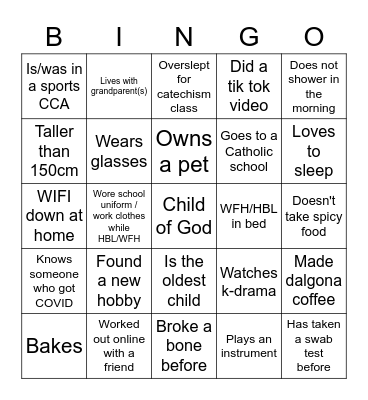 COVID BINGO! Bingo Card