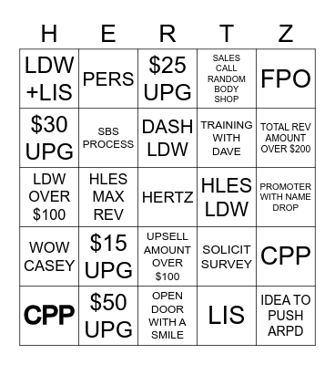 HERTZ CHALLENGE Bingo Card