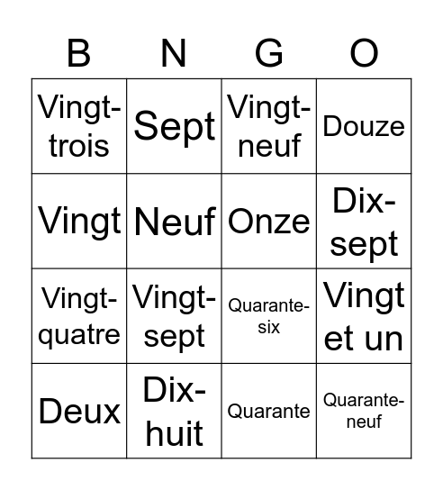 Harry's French Project (Mr. Smith) Bingo Card