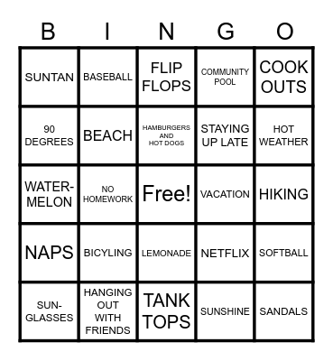 SUMMERTIME BINGO Card