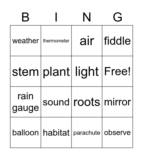 Science Bingo Card