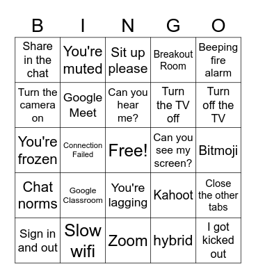 Virtual Learning Bingo Card