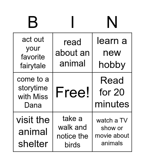 Tails and Tales Bingo Card