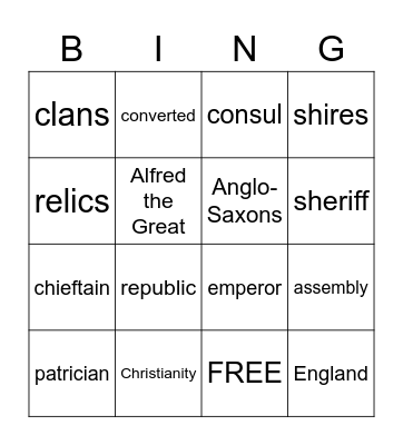 Vocabulary Review Bingo Card