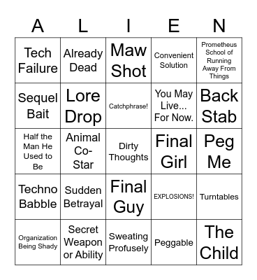 Aliens Vs Predators Bingo Card