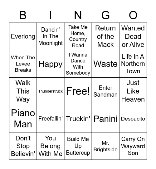 Faculty Favorites Bingo Card