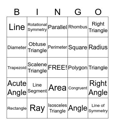 Geometry Bingo Card