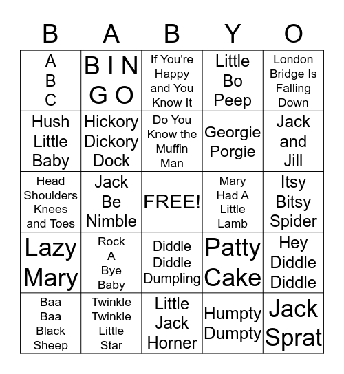 The Baby Bingo Game - BABYO Bingo Card