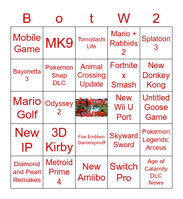 Nintendo E3 Bingo Card