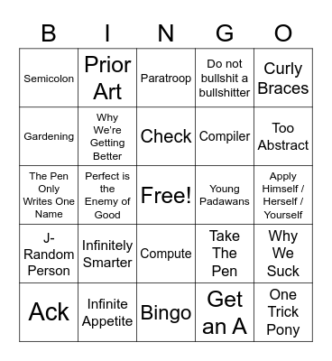 Team Meeting Bingo Card