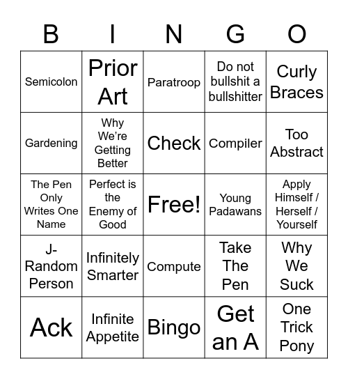 Team Meeting Bingo Card