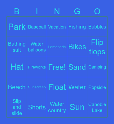 Summer Time Bingo Card