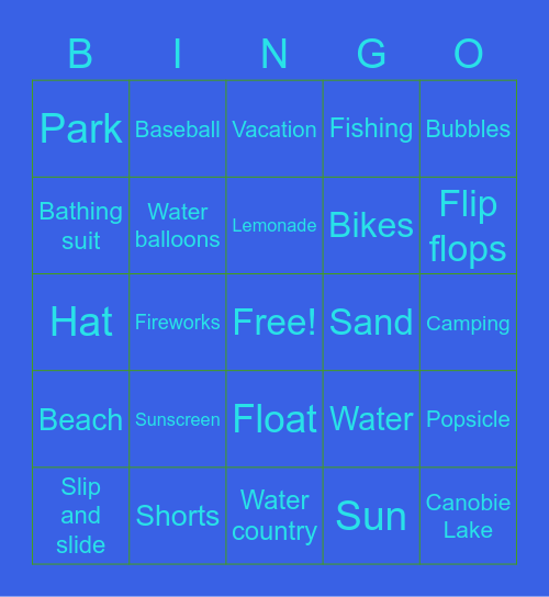 Summer Time Bingo Card