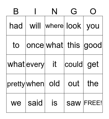 Word  Wall  BINGO Card
