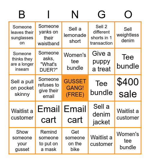 DUER Bingo Card