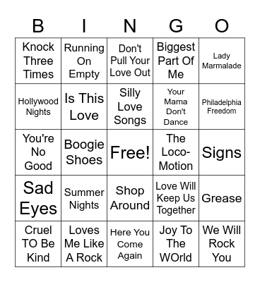 70s Bingo Card