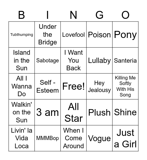 90s Bingo Card