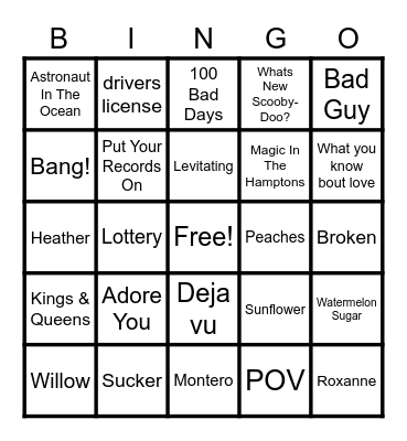 Music Bingo 2.0 Bingo Card