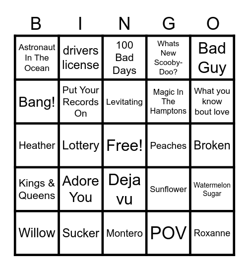 Music Bingo 2.0 Bingo Card