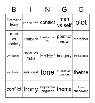 Literary Elements Bingo Card