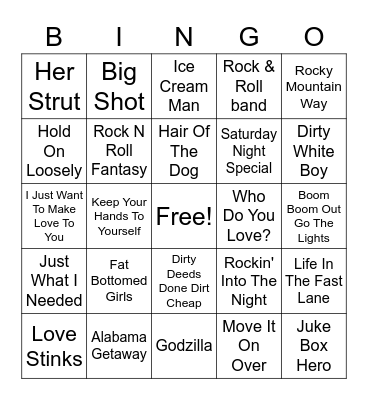 Classic Rock Bingo Card