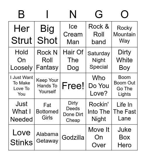 Classic Rock Bingo Card