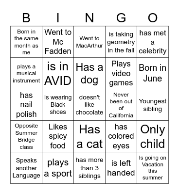 Ice Breaker Bingo Card