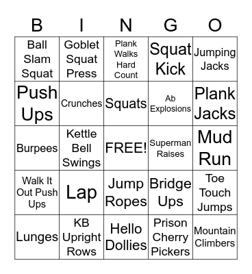 Fitness Bingo Card