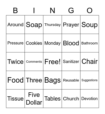 Community Food Network Bingo Card