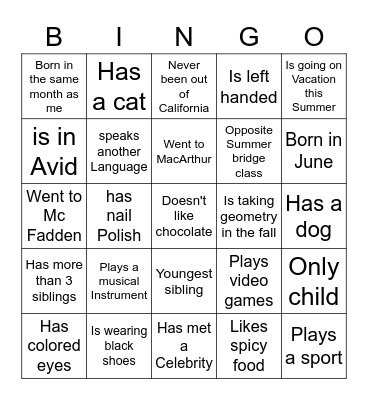 Ice Breaker Bingo Card