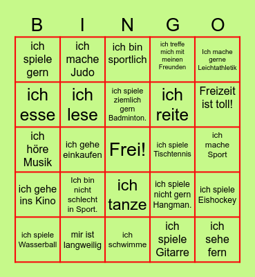 Was machst du in deiner Freizeit? Bingo Card