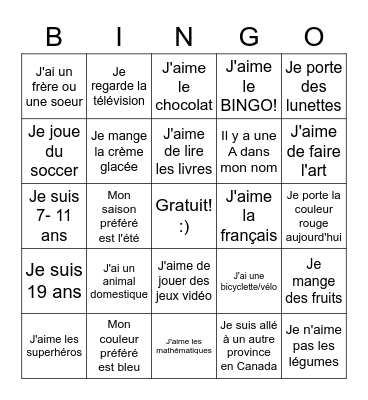 French Bingo! Bingo Card
