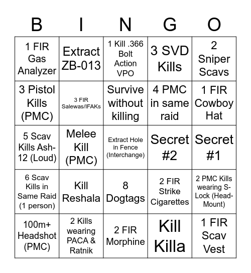 Tarkov Knights Tournament #3 Bingo Card