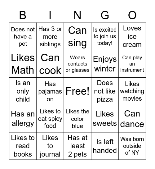 Energizer Bingo Card