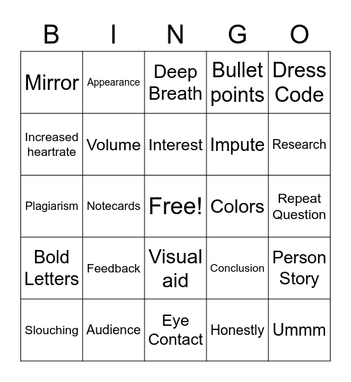 4-H Public Speaking Bingo! Bingo Card