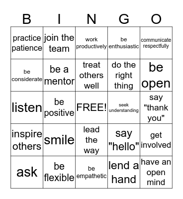Team Enrichment Bingo Card