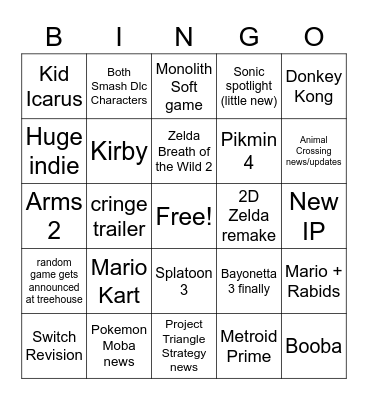 E3 Nintendo Direct/Treehouse Bingo Card