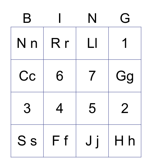 Number or Letter Bingo Card