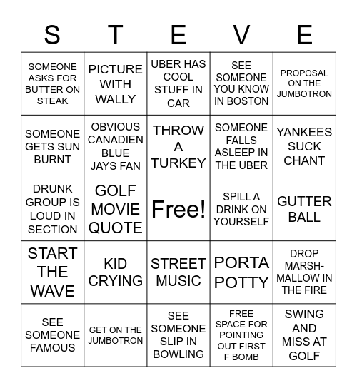 STEVE BINGO Card
