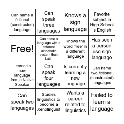 Linguistics Bingo Card